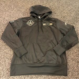 Army Green Men's Hoodie Velcro spot for name, currently has name Heath on it
